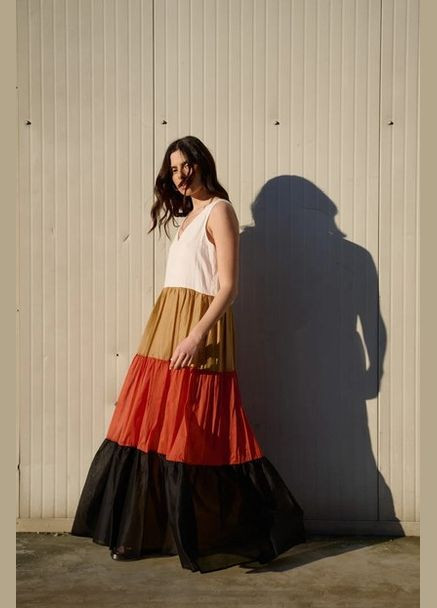 Комбинированное коктейльное платье с пышной юбкой Kaos колор блок