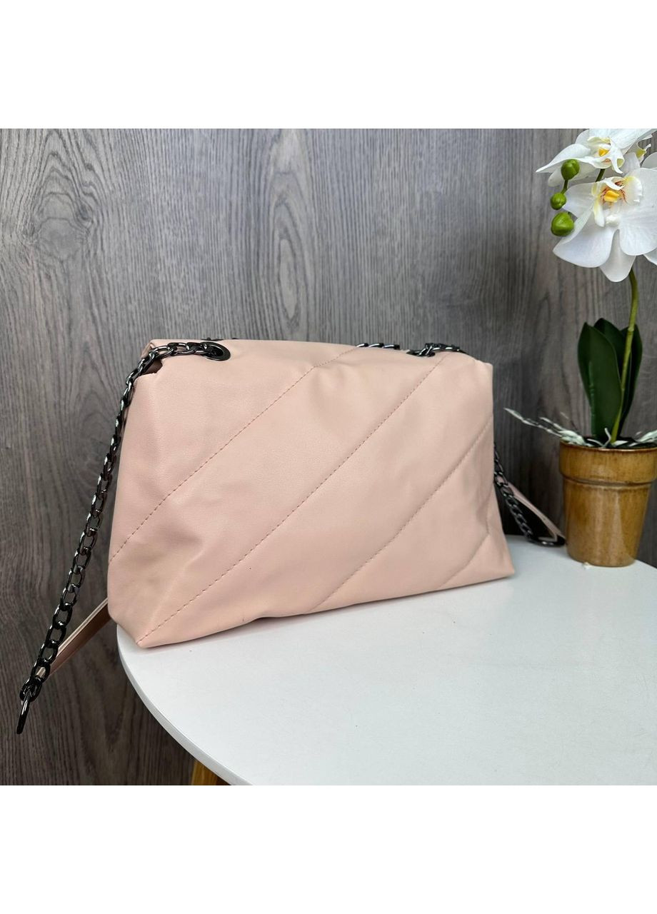 Клатч стьобаний на плече з екошкіри пудровий для жінок ProDobro (363136137)