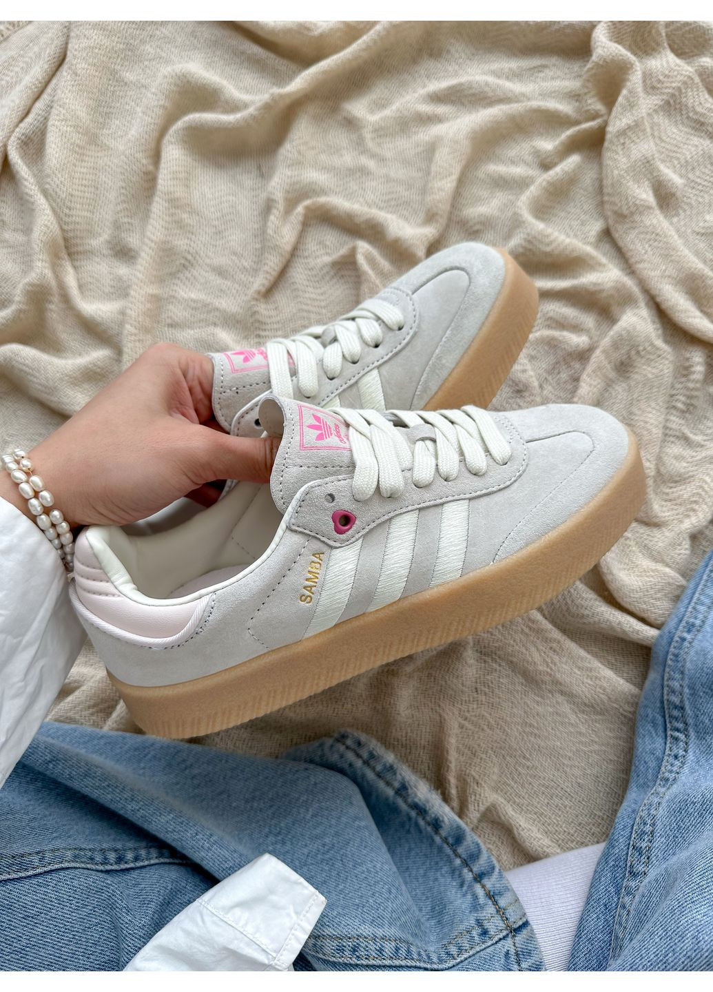 Кроссовки женские Adidas Samba Valentine's Day | Адидас Самба День святого Валентина бежевые No Brand бежевые демисезоны (348782816)