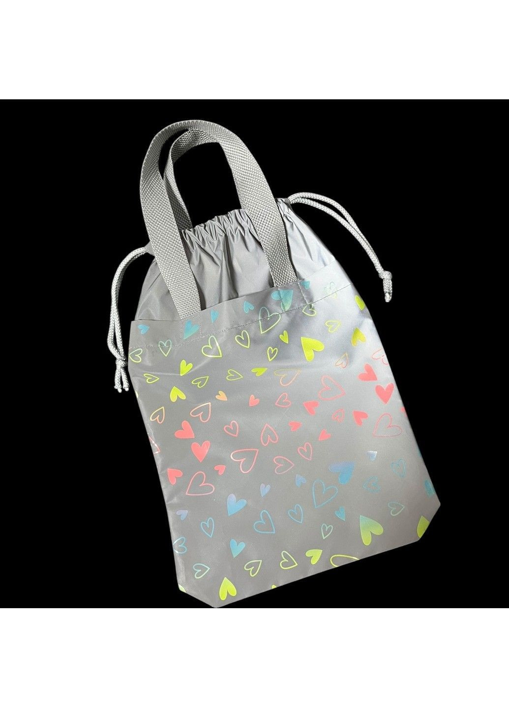 Світловідбиваючий Шопер міні на завязках Неонове серце сірі ручки Svitashka (367054862)