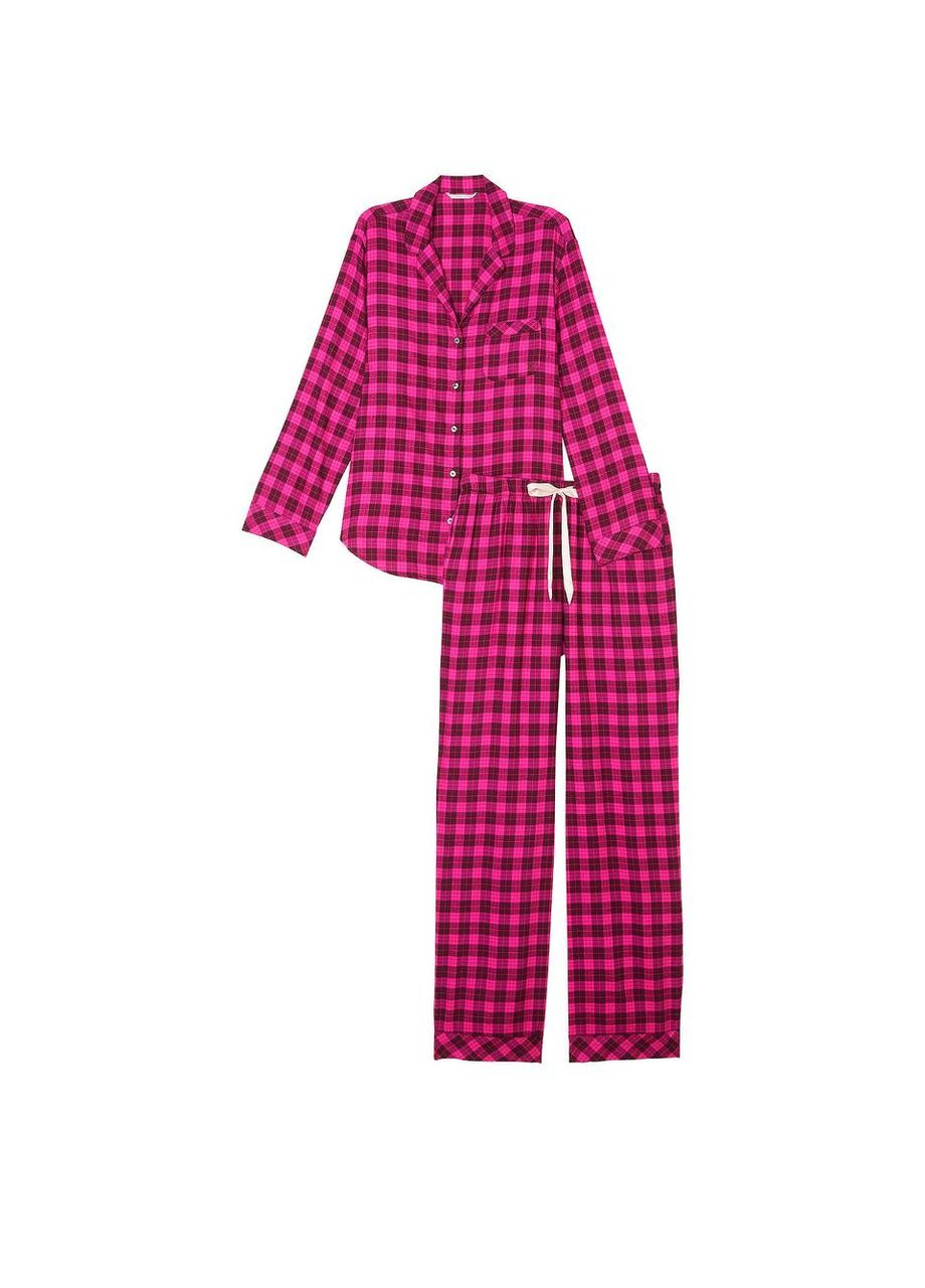 Рожева всесезон піжама long pajama set flannel (сорочка+штани) s рожева Victoria's Secret