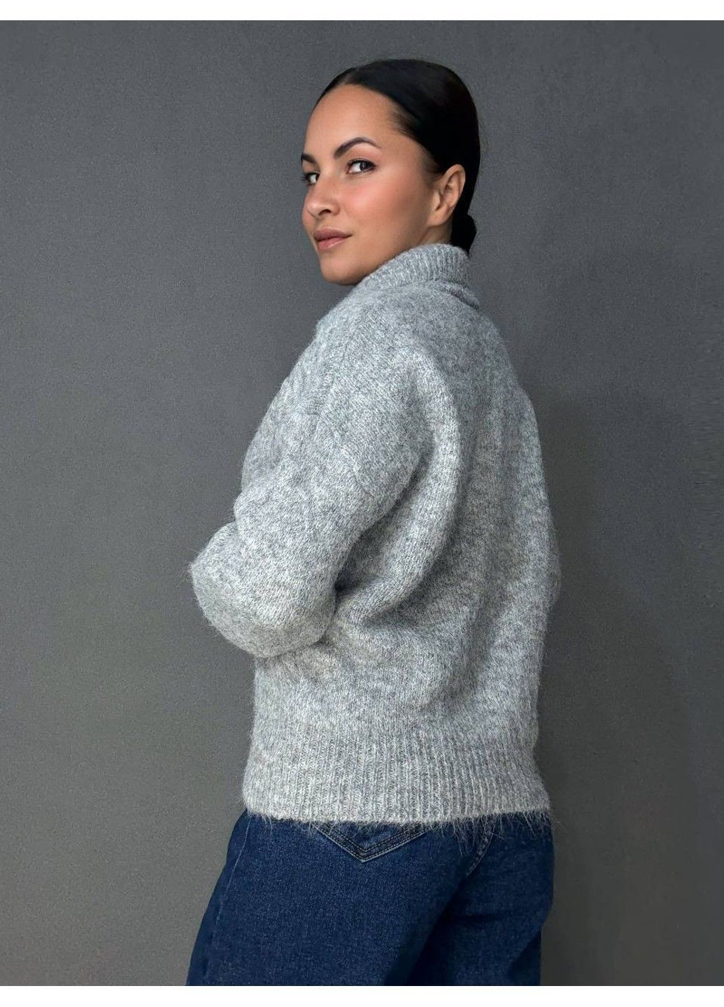 Сірий демісезонний светр жіночий a-n 19-1 з коміром поло теплий вільний No Brand