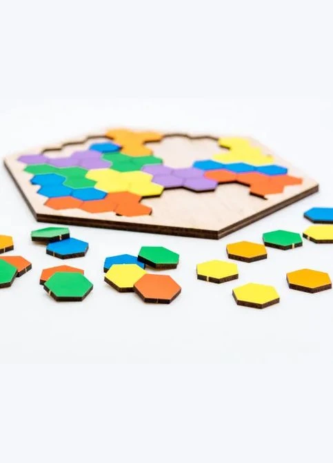 Дерев'яна гра головоломка для дітей Шестикутник для дітей PuzzleOK (373969457)