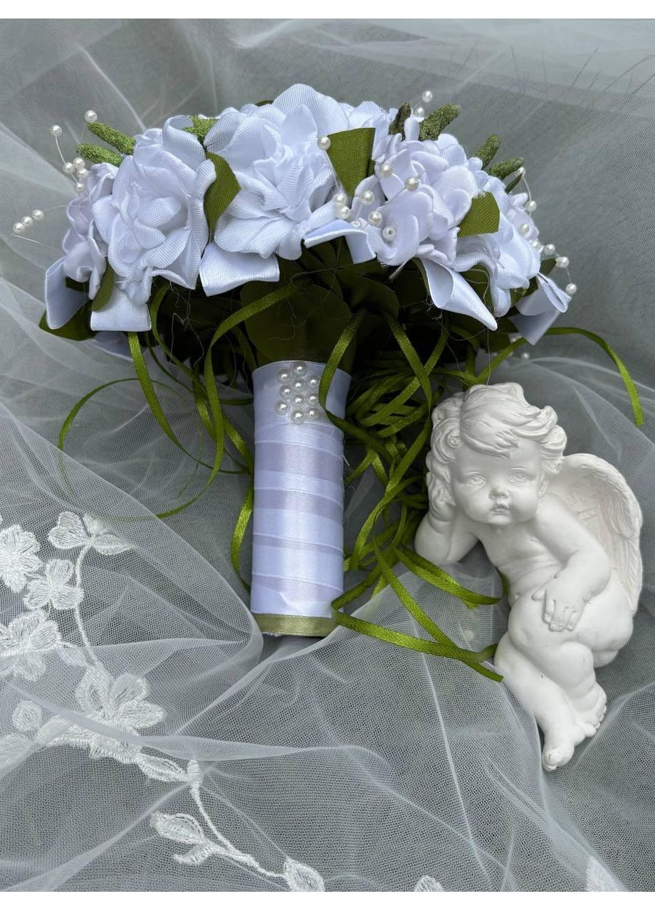 Букет-дублер нареченої Білий Весільний букет-дублер у білому кольорі Букет для дружок нареченої No Brand (367056289)