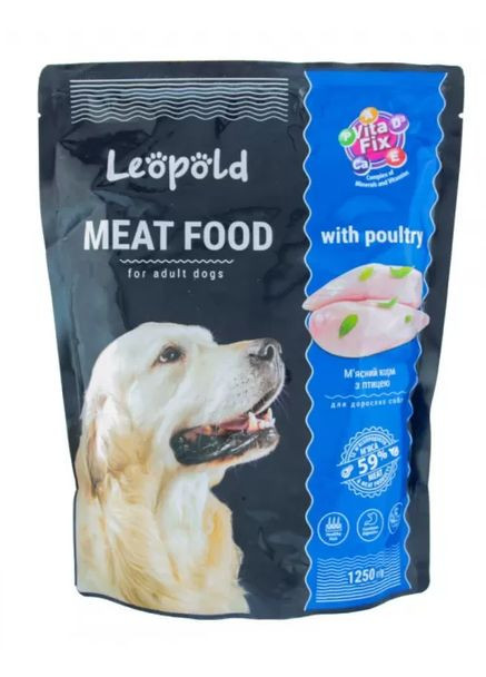 Консерва для взрослых собак Премиум мясной деликатес птица 1250 г Леопольд (266274654)