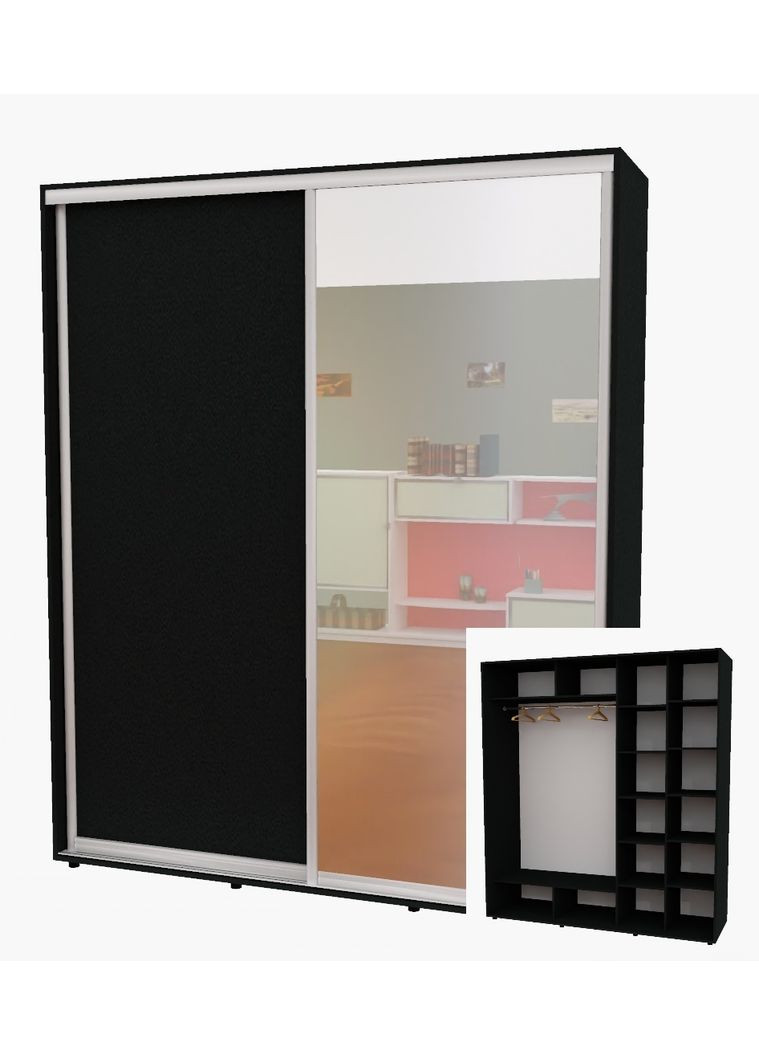 Шафа-купе дводверна 200*60*220 см Антрацит 2 двері ДСП + Дзеркало Алекса (356774115)