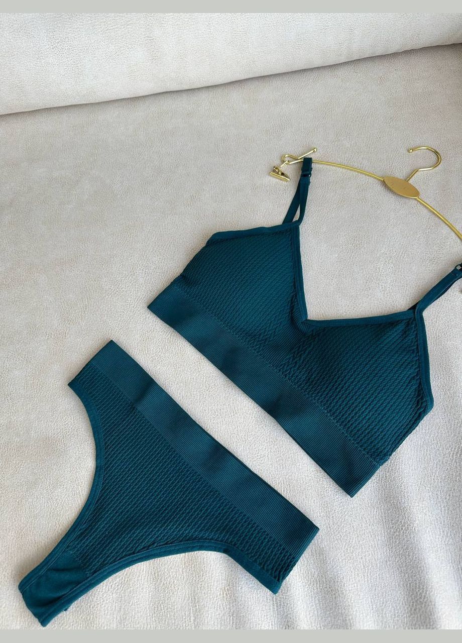 Изумрудный демисезонный комплект белья трусики+топ No Brand