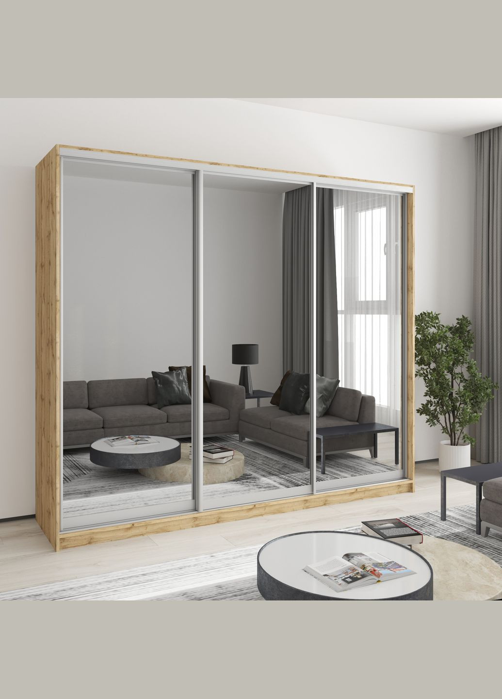 Шкаф-купе трехдверный Уни AL 3 Зеркала 240x60x210 см (MBS-4263) MebelStar (346489898)