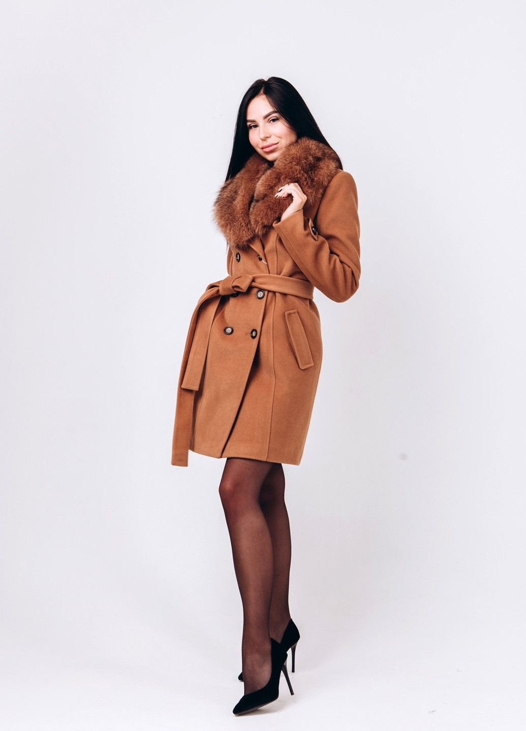 Світло-коричневе зимнє Пальто двобортне Chicly Furs