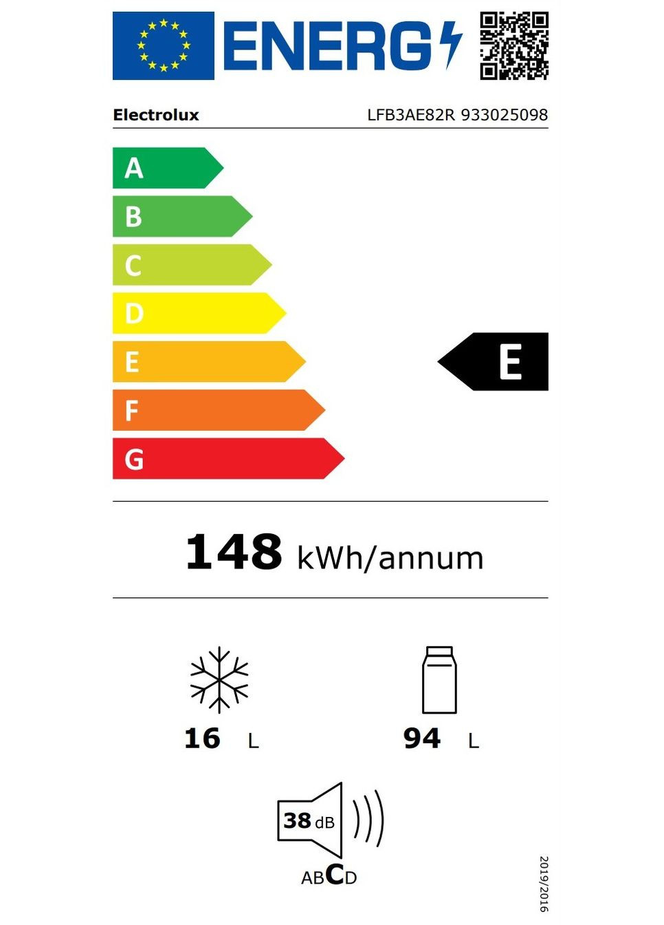 Холодильник встроенный с верхн. мороз., 82x60х55, холод.отд.-93л, мороз.отд.-16л, 1дв., E, ST, белый Electrolux