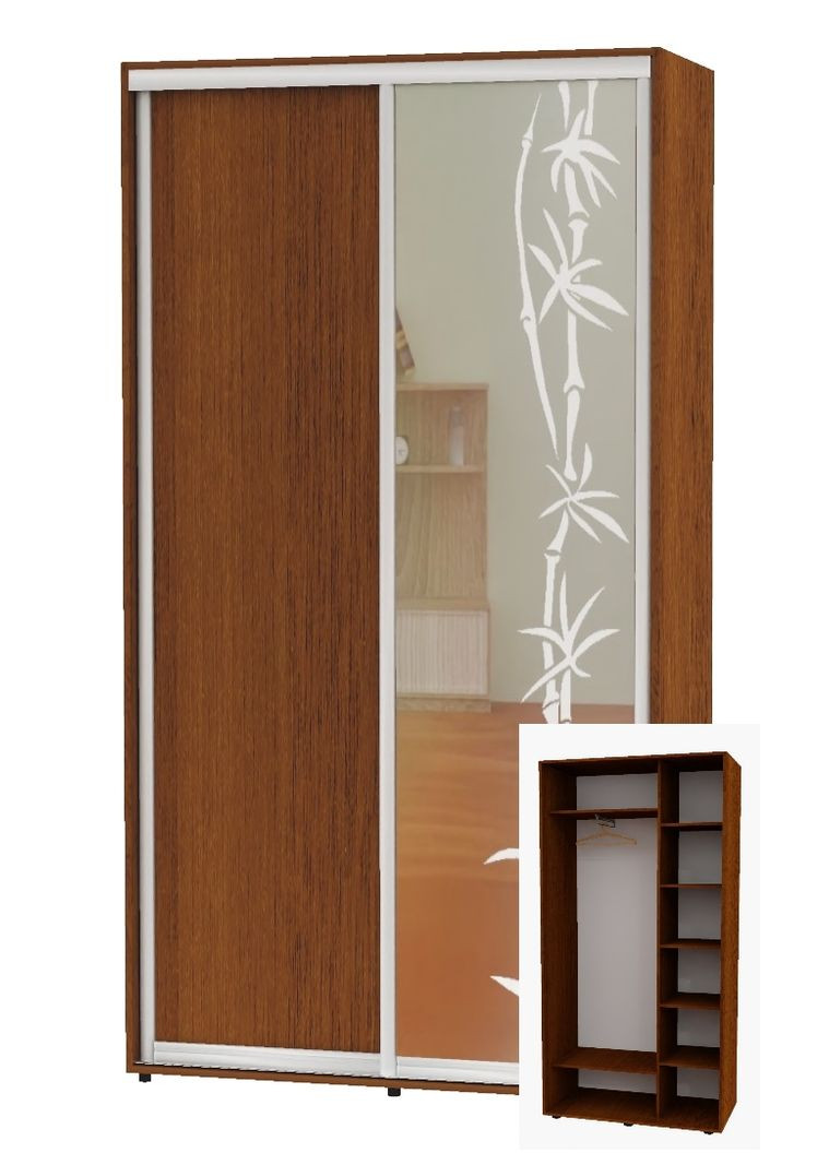 Шафа-купе дводверна 130*45*250 Горіх лісовий ДСП/Дзеркало з піскострумним малюнком Алекса (360474734)