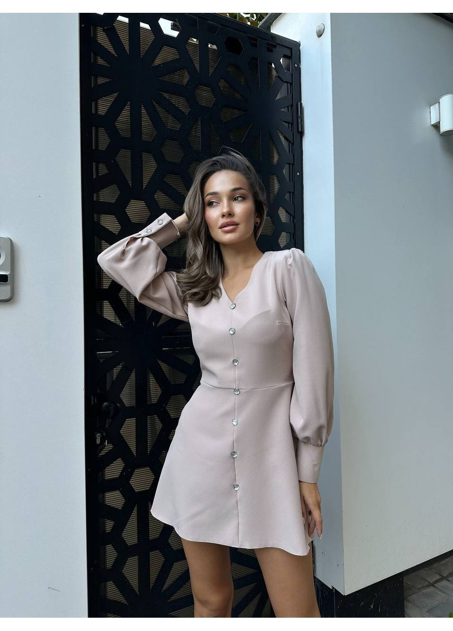 Бежевое вечернее, деловое, кэжуал, повседневный женское платье колокол No Brand однотонное