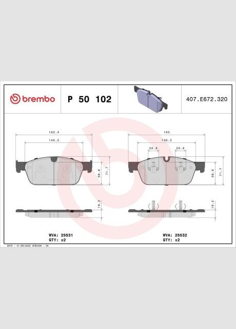 Колодки тормозные дисковые ПЕРЕДН СЕРИЯ XTRA MB GL-CLASS GL500 2012-,M-CLASS ML500 2012- P50102X Brembo (361658237)