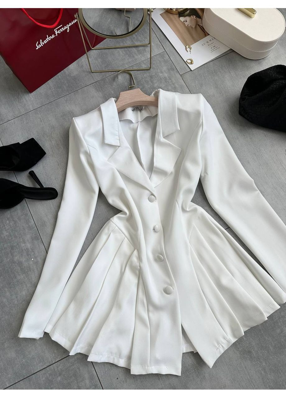 Молочное повседневный, вечернее, кэжуал, деловое женское платье пиджак платье-жакет No Brand однотонное