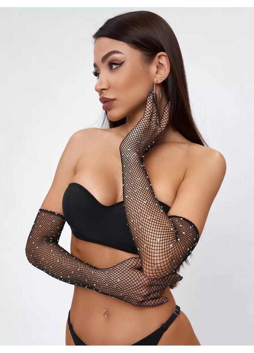 Жіночі рукавички в сітку зі стразами рукавиці з камінчиками для фотосесії карнавальні високі one size для жінок Cindylove (260953568)