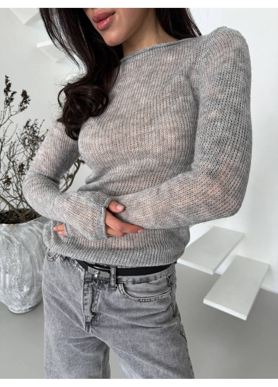 Сірий жіноча в'язана напівпрозора кофтинка No Brand Б1466-097