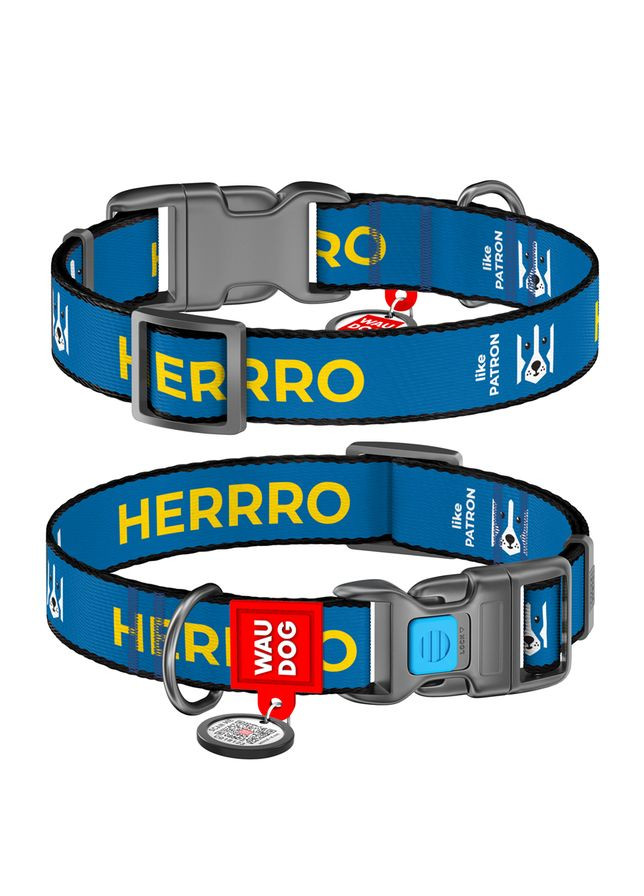 Нашийник для собак нейлоновий Nylon з QR паспортом, малюнок "Патрон", пластиковий фастекс, M, Ш 20 мм, Дов 28-40 см WAUDOG (279570026)