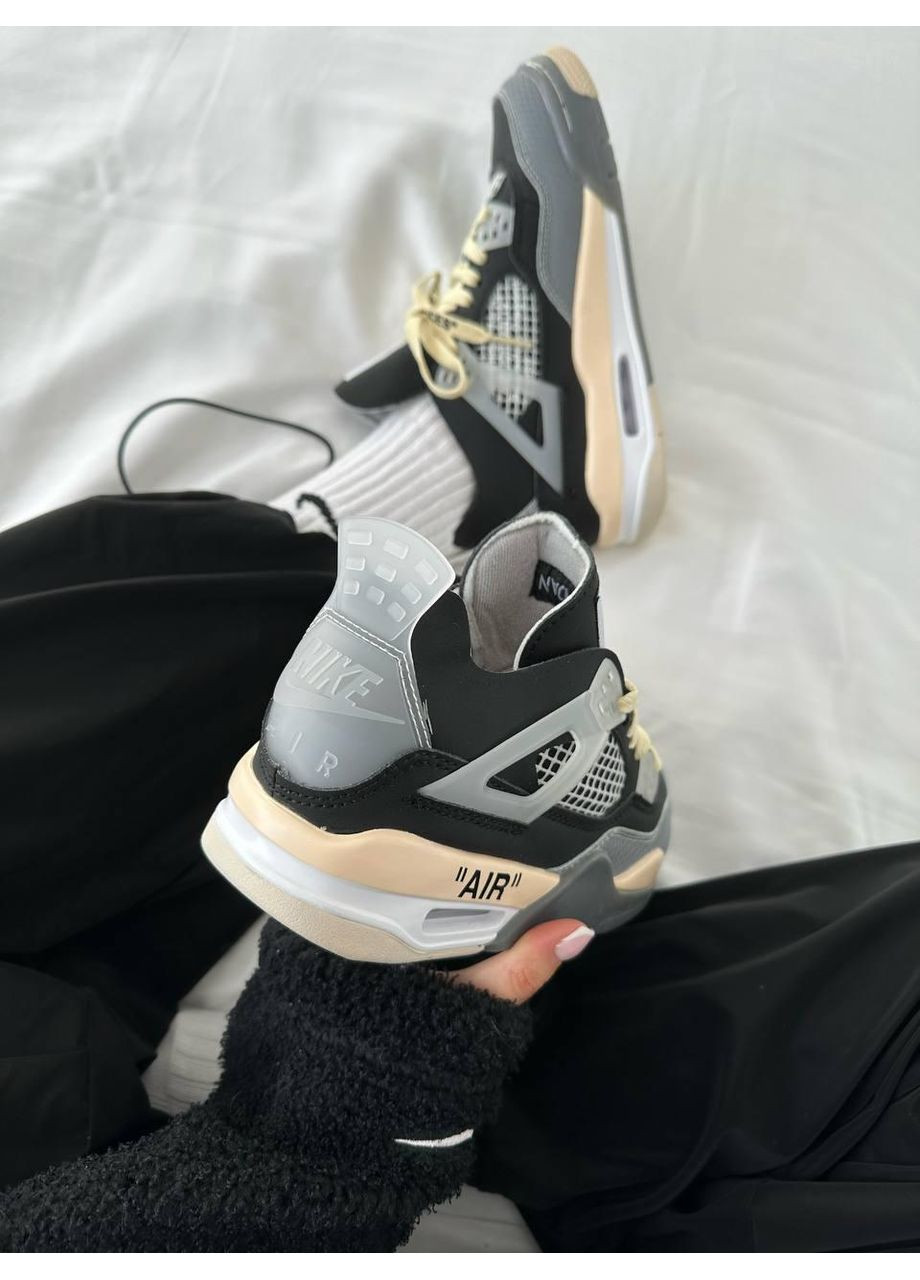 Черные демисезонные кроссовки мужские nike air jordan 4 x off white black beige найк аир джордан No Brand