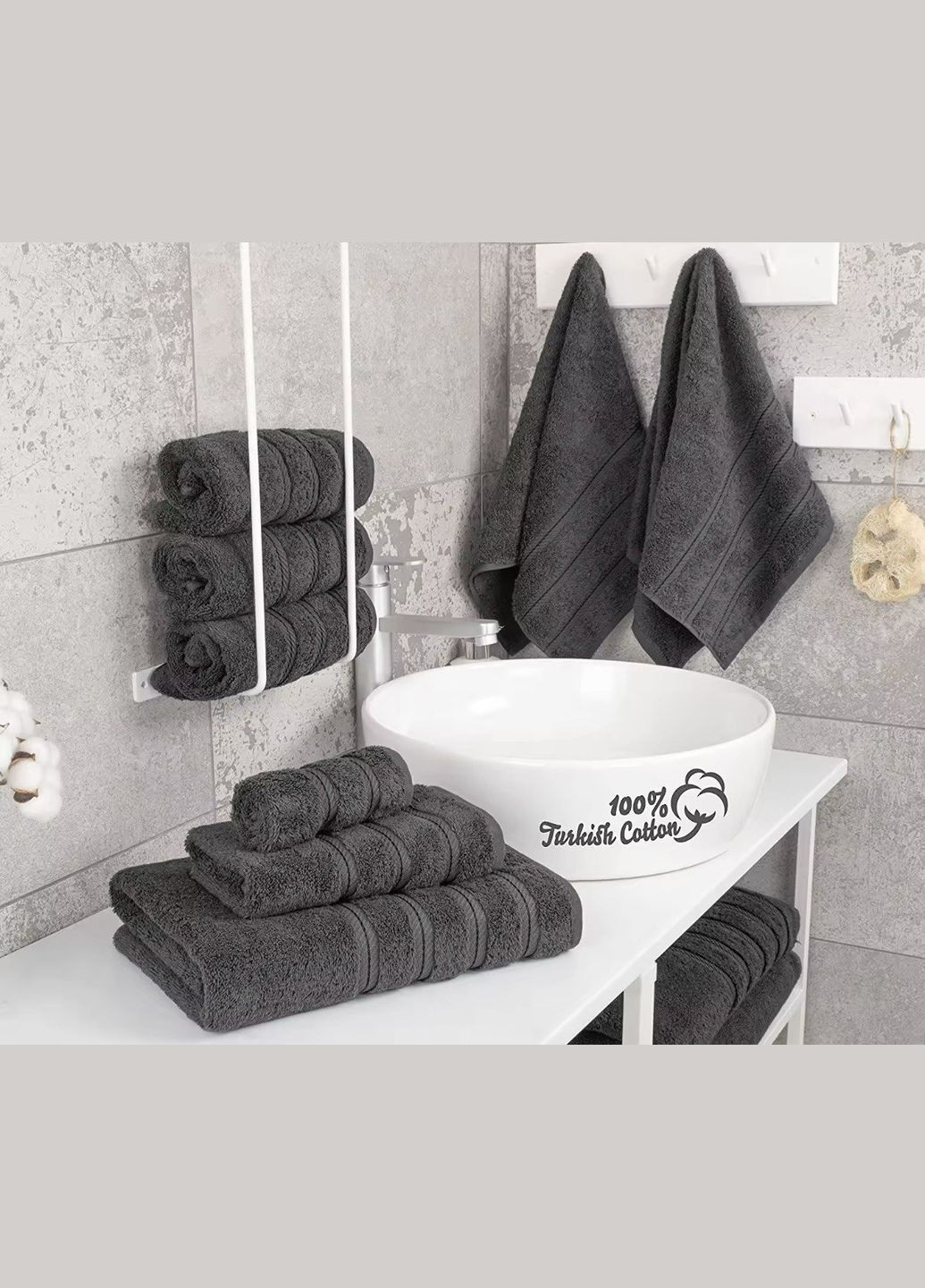 Набор полотенец 2в1 𝐒𝐨𝐟𝐭𝐧𝐞𝐬𝐬 𝐋𝐔𝐗 No Brand графитовый