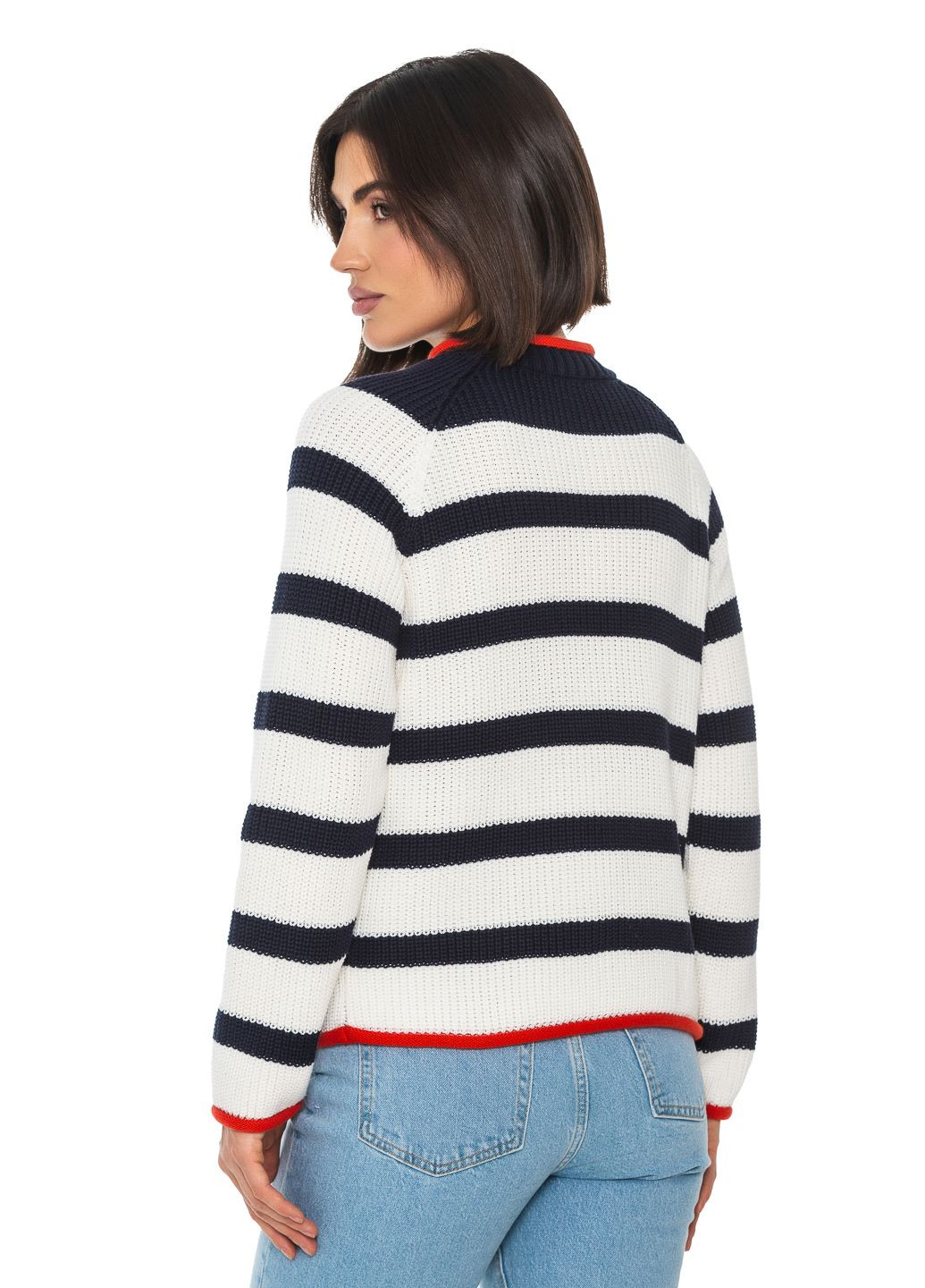 Синій бавовняний смугастий жіночий светр SVTR