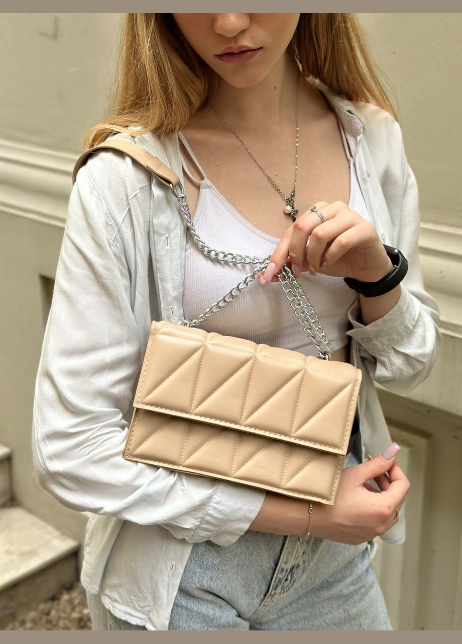 Женская бежевая сумка 10288 кросс-боди на цепочке No Brand (299279316)