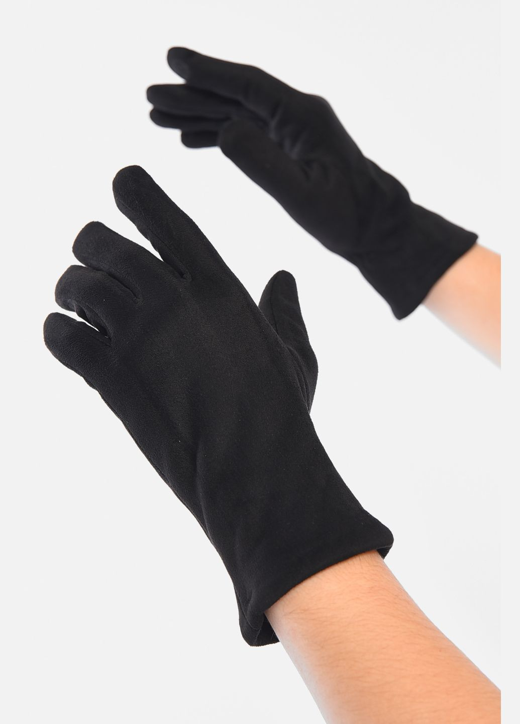 Рукавички жіночі замшеві на штучному хутрі сенсорні чорного кольору Let's Shop (313399643)