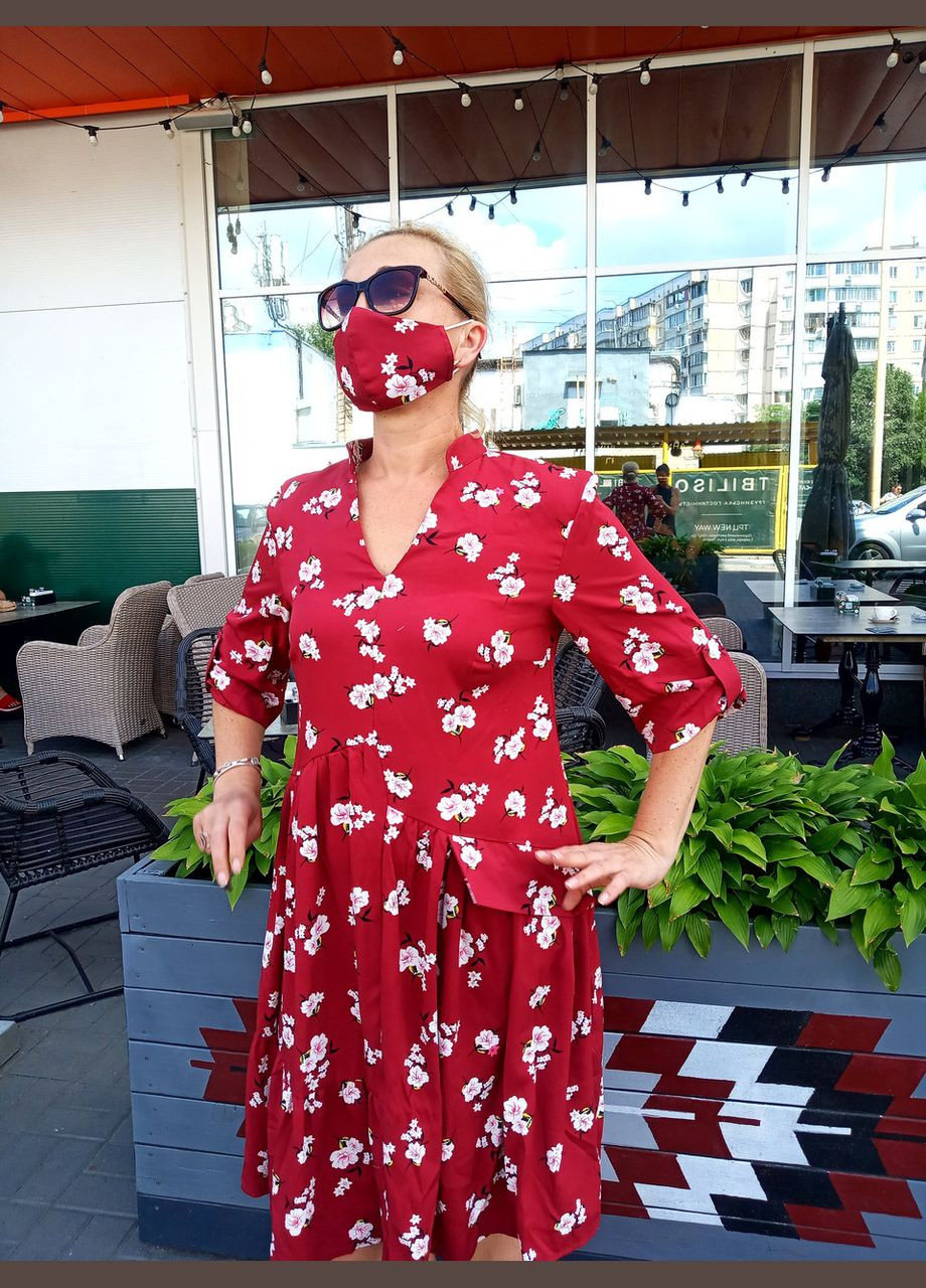 Малинова кежуал плаття-туніка кольору вишня 2 Льва