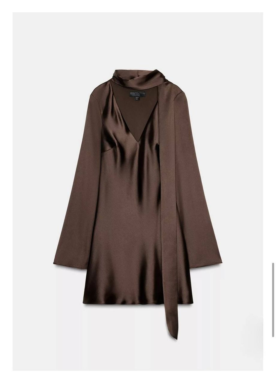 Коричневое вечернее женское платье из двойного шелка — замер в описании DK/DL Мода без кордонів однотонное