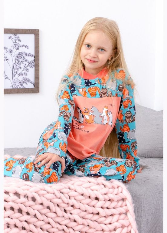 Бирюзовая всесезон пижама для девочки на 2 кнопках (p-4515) Носи своє