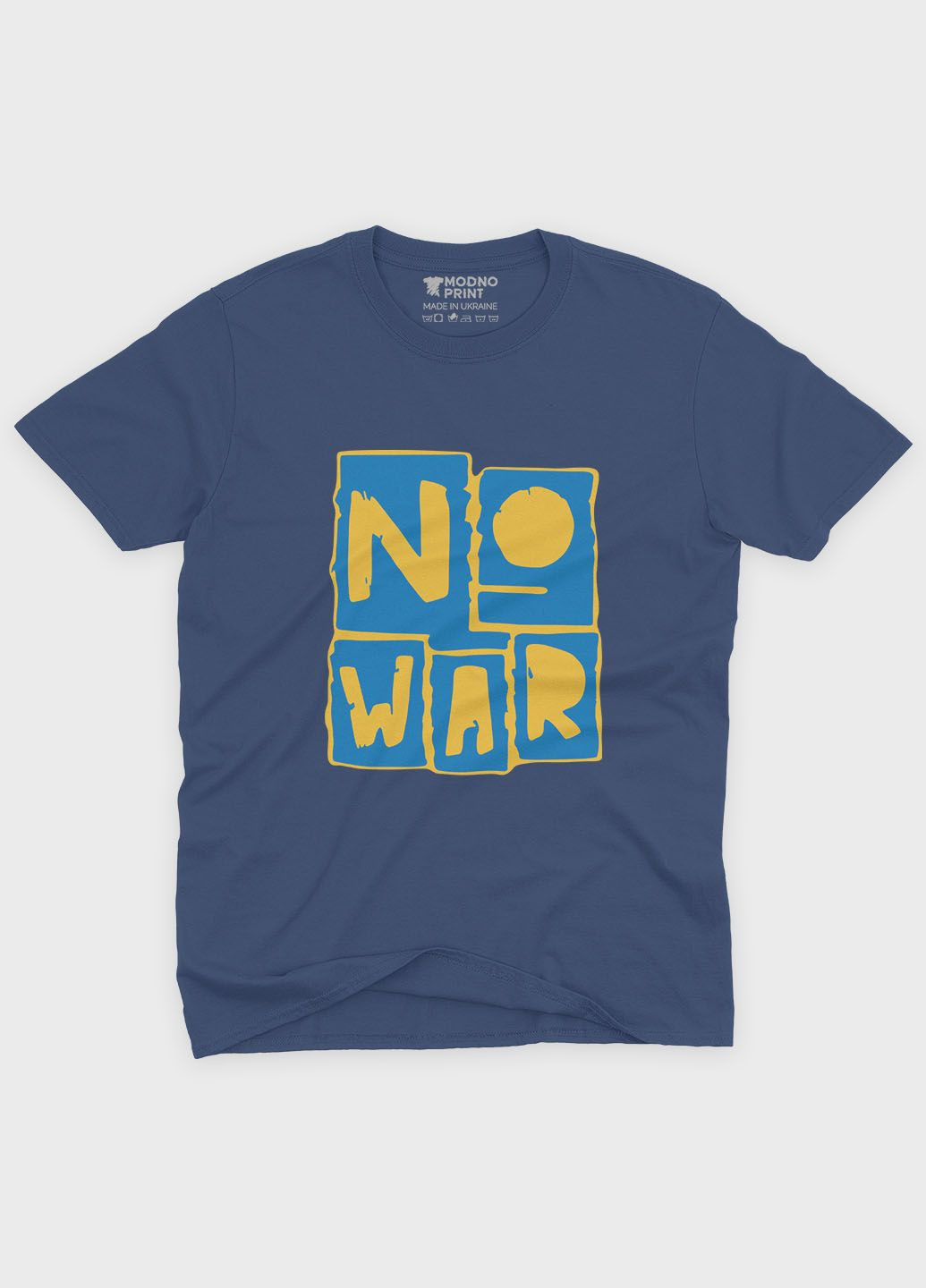 Темно-синяя демисезонная футболка для мальчика с патриотическим принтом no war (ts001-5-nav-005-1-126-b) Modno