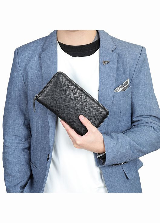 Мужской кожаный клатч с ручкой кошелек портмоне на молнии кожа черный Eton (316660123)