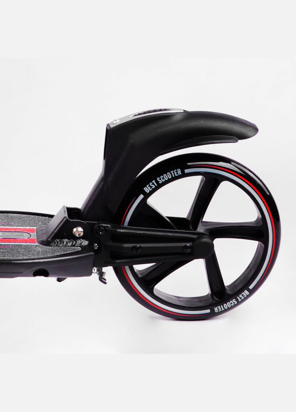 Двоколісний складний самокат, ліхтарик, 2 амортизатори. Black and red (114434) Best Scooter (340911640)