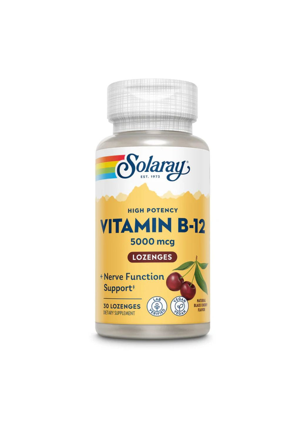 Леденцы витамин B12 5000 мкг вишневые для энергии и нервной системы 30 шт Solaray (367957437)