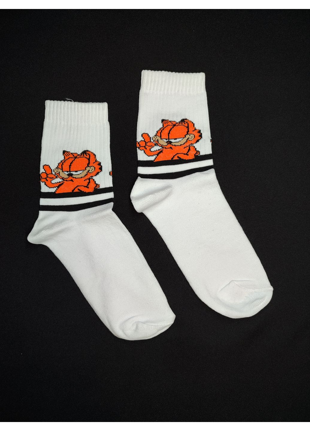 Білі модні білі високі шкарпетки прикол з принтом гарфілд малюнки (361866189)