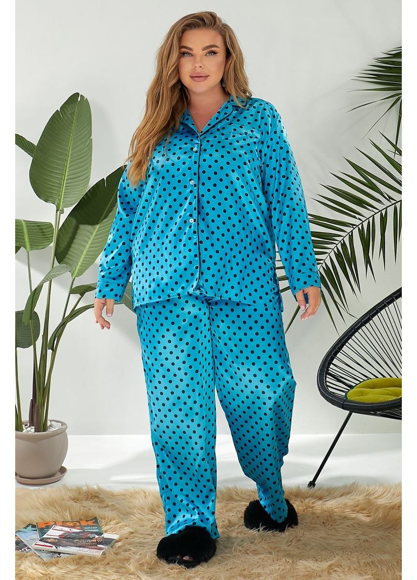 Блакитна всесезон жіноча піжама в горох,, 257r333 Ager