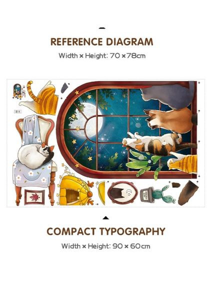 Вінілові наклейки Коти та місяць (лист 60 х 90 см) Б272-1 No Brand (335413380)