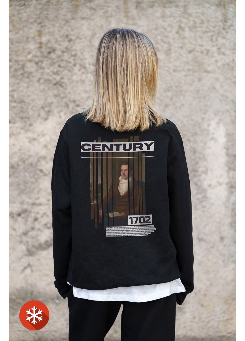 Чорний жіночий утеплений оверсайз світшот на флісі з принтом century black Without малюнок (372520006)