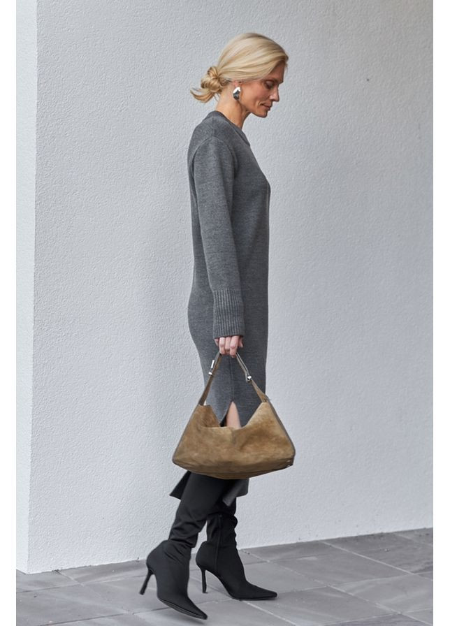 Темно-сіра сукня з коміром 2873 льон Triko Bakh