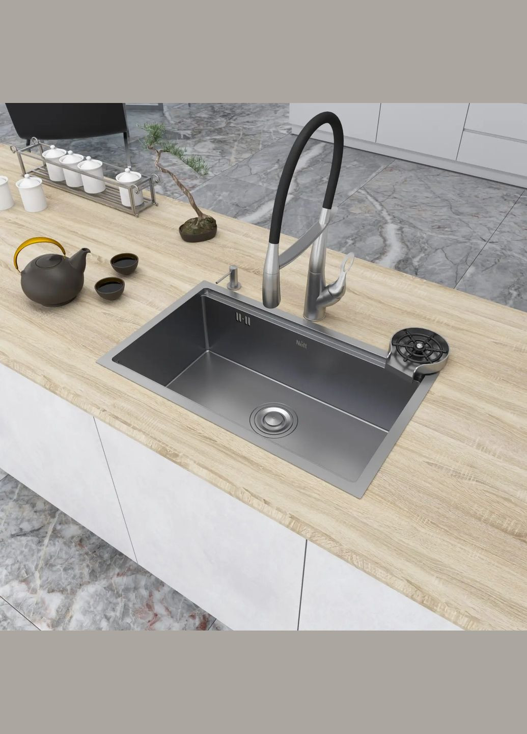 Мийка під стільницю для кухні з нержавійки кухонна станція Nett NS-7042 (316391531)