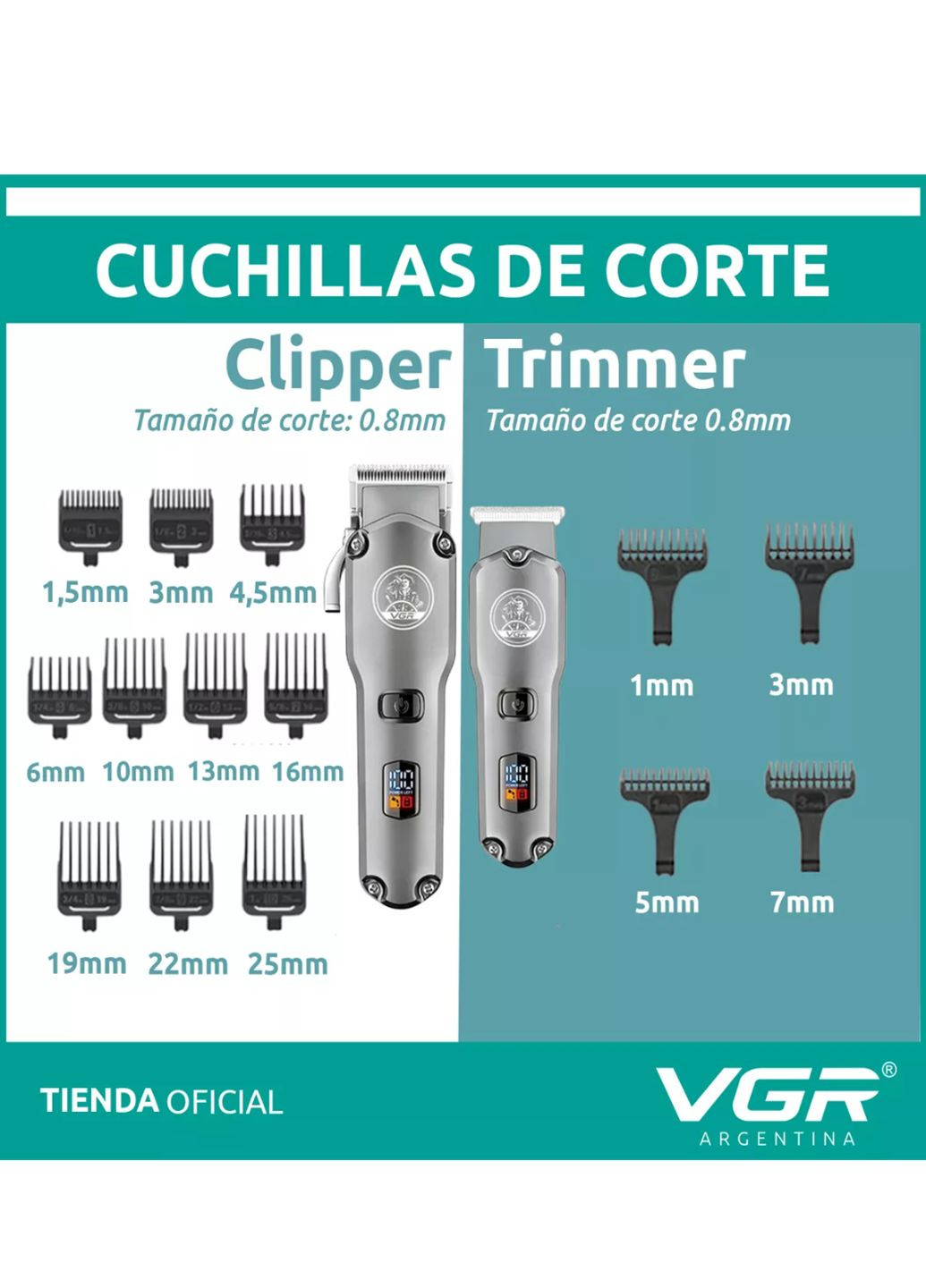 Акумуляторна машинка для стрижки волосся з триммером для бороди V-675 бездротовий комплект з 14 насадками та LED-дисплеєм VGR (338626507)