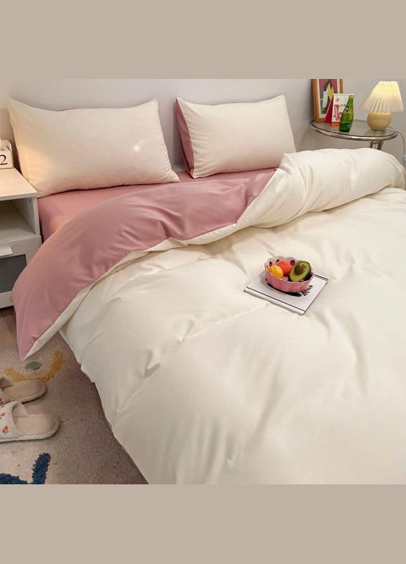 Постільна білизна ДУЕТ Пломбірне морозиво/Пудра Ранфорс Сімейна на резинці MERISET (278255436)