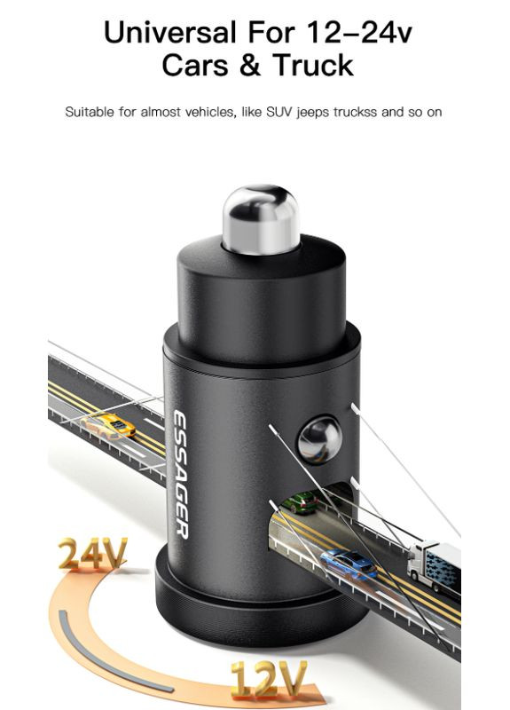 Автомобильное зарядное устройство ES-CC07 30W Dual USB PD+QC3.0 Essager (300370040)