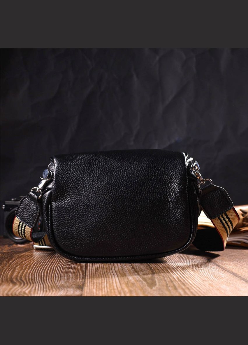 Полукруглая кроссбоди через плечо из натуральной кожи черная 22079 Vintage (329198002)