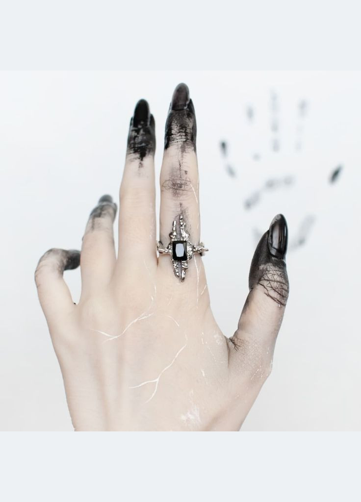 Колечко Пространство загадочное готическое с черным камнем причудливое необычное кольцо в стиле гранж панк харадзюку элегантное No Brand (311222942)