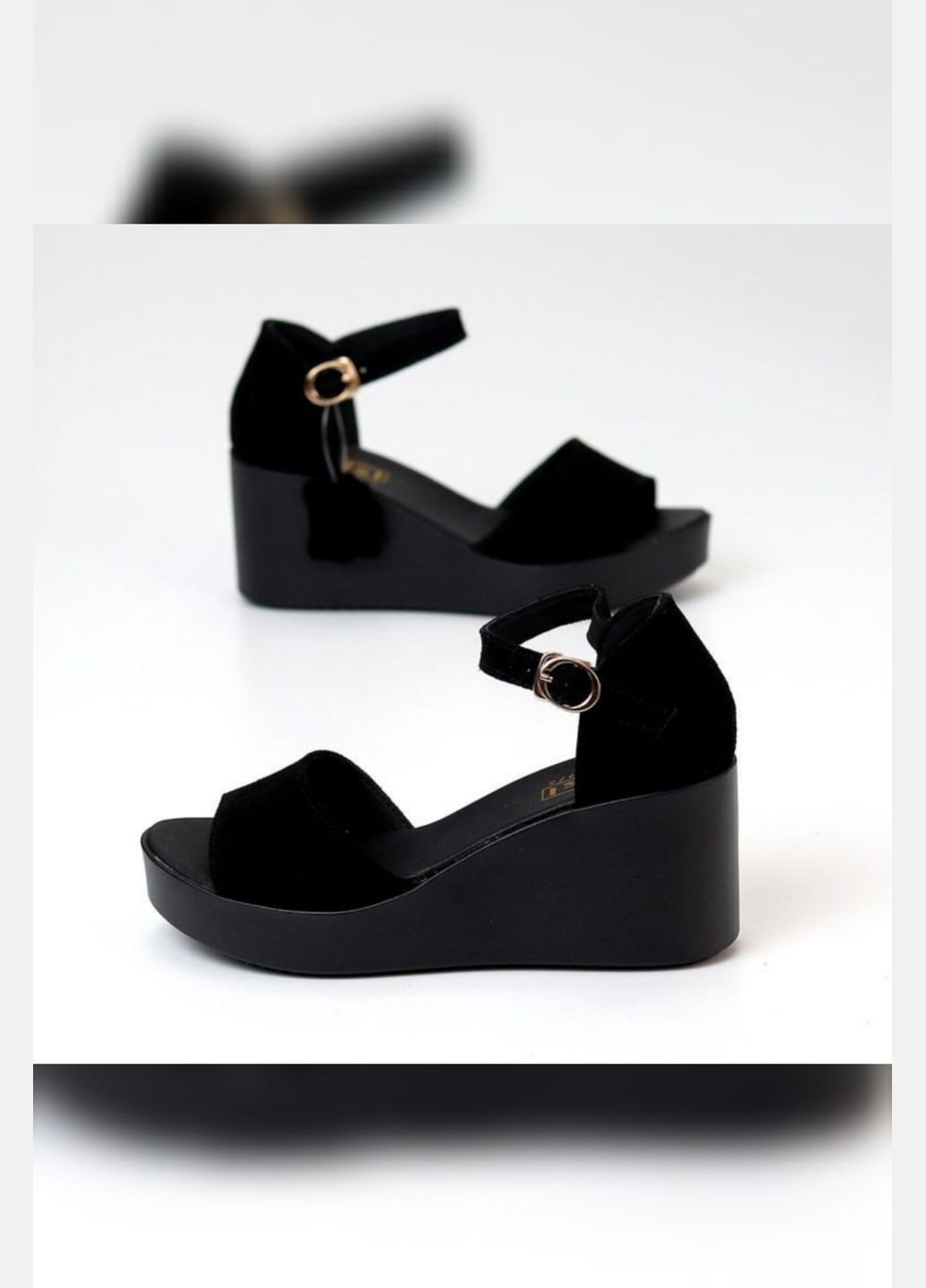 Чорні босоніжки жіночі замшеві на платформі з танкеткою та закритою п’яткою Viki Босоніжки (332006081)