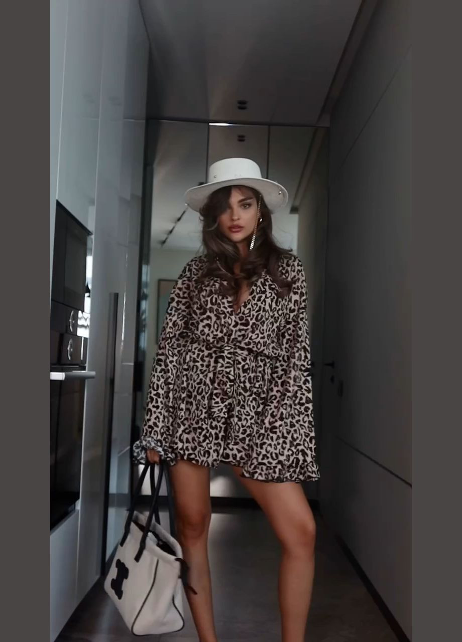 Жіночий костюм в леопардовому принті кімоно + пояс + шорти MonCher (332615207)