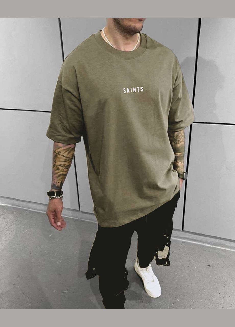 Хаки (оливковая) футболка мужская с коротким рукавом No Brand