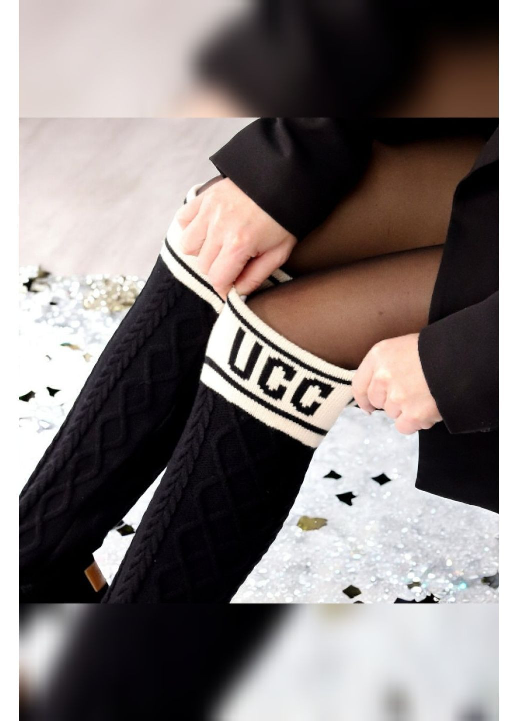 Жіночі чорні замшеві уггі зимові з високим вязаним чулком на потовщеній підошві Hengji Уггі (371767353)