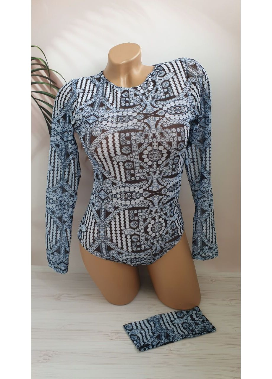 Синий летний молодежный купальник с spf-35 защитой + повязка на голову No Brand