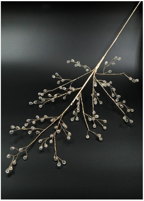 Ветка новогодняя с кристаллами золотое основание 70 см декор No Brand (362497008)